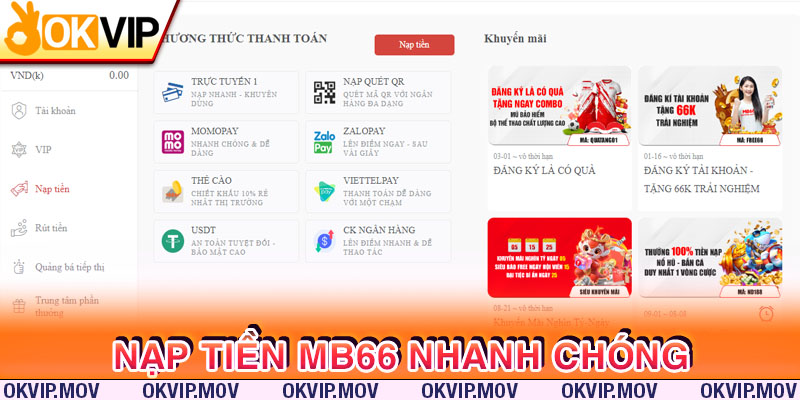 Nạp tiền Mb66 vô vùng nhanh chóng 