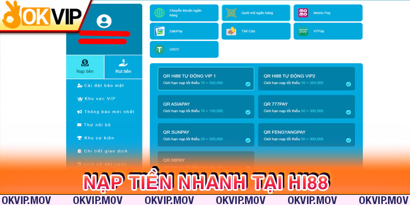 Đăng ký nạp tiền Hi88