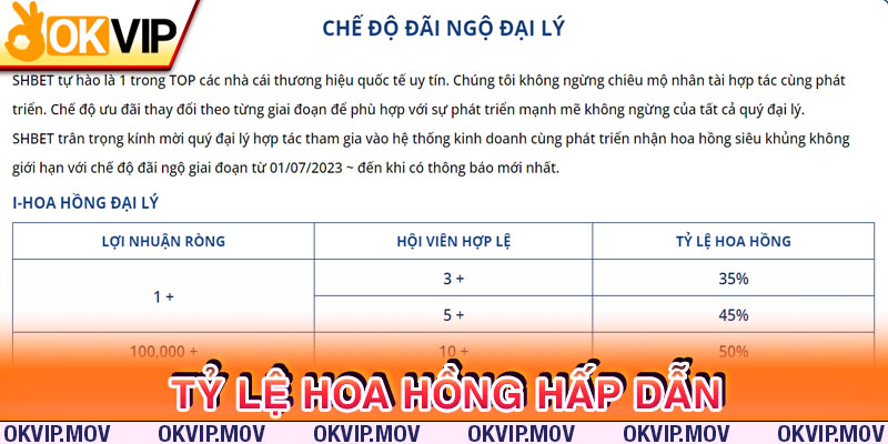 Tỷ lệ hoa hồng cho chế độ đại lý tại SHBET cực kỳ hấp dẫn