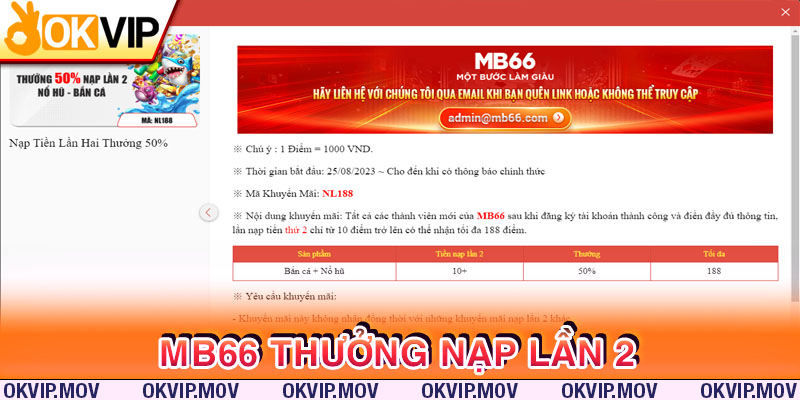 MB66 tặng điểm hấp dẫn cho người chơi nạp tiền lần 2